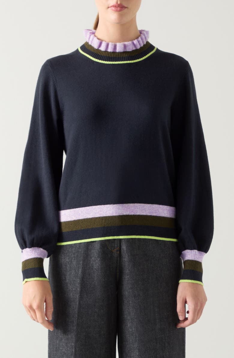 LK Bennett Alina Stripe Mock Neck Sweater, Main, color, Navy Multi