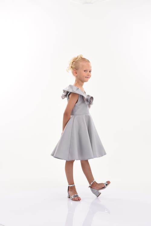 Tulleen Ruffle-detail One-shoulder Dress In Silver