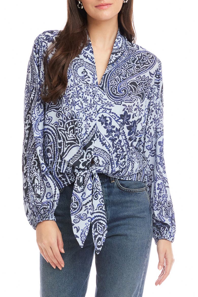 Scarlet Bandana Print Tie Front Top, Main, color, PAISLEY