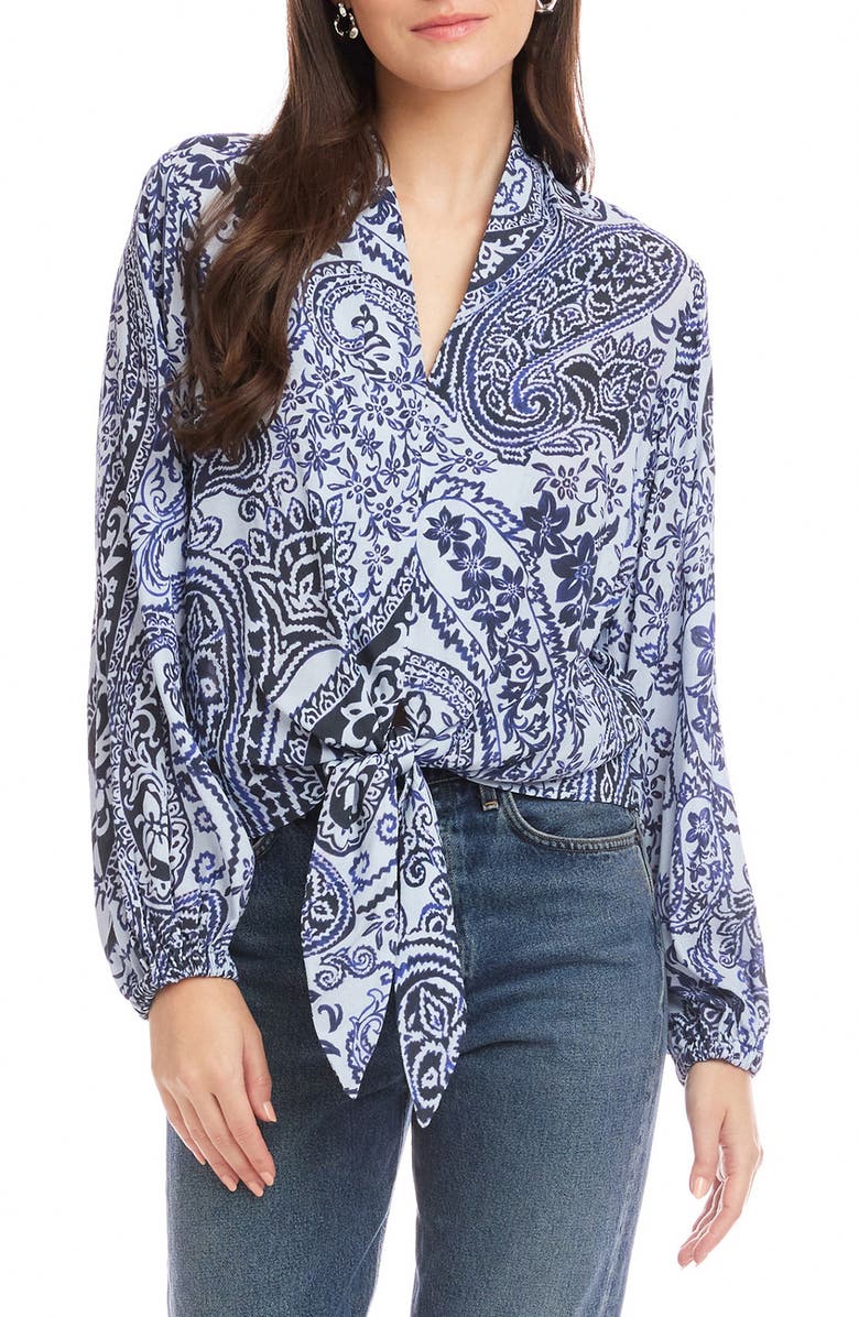 FIFTEEN TWENTY Scarlet Bandana Print Tie Front Top, Main, color, Paisley