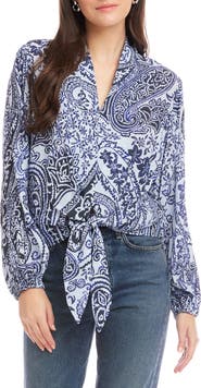 FIFTEEN TWENTY Scarlet Bandana Print Tie Front Top