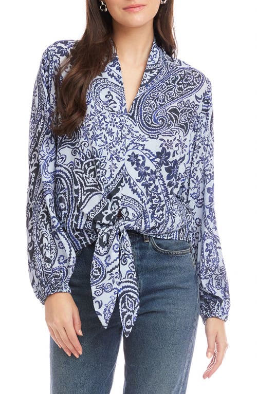 Fifteen Twenty Scarlet Bandana Print Tie Front Top In Blue