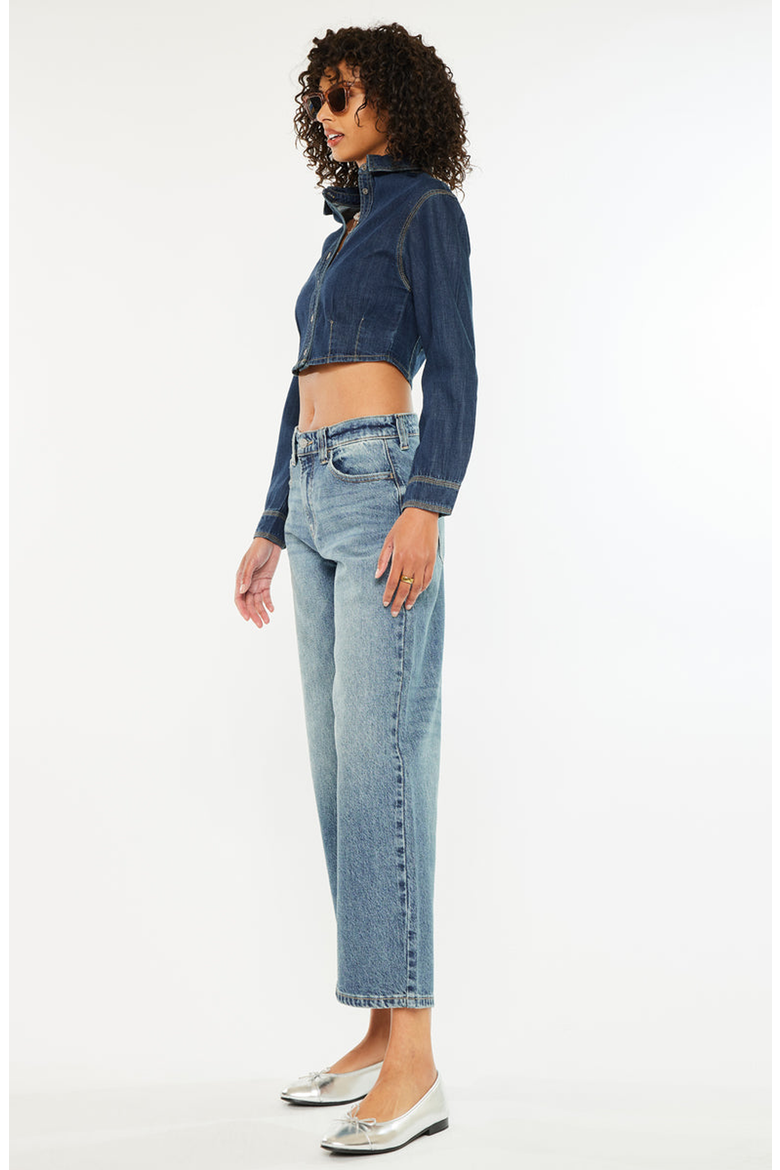 Daliah Mid Rise Loose Barrel Jeans, Alternate, color, Medium Wash