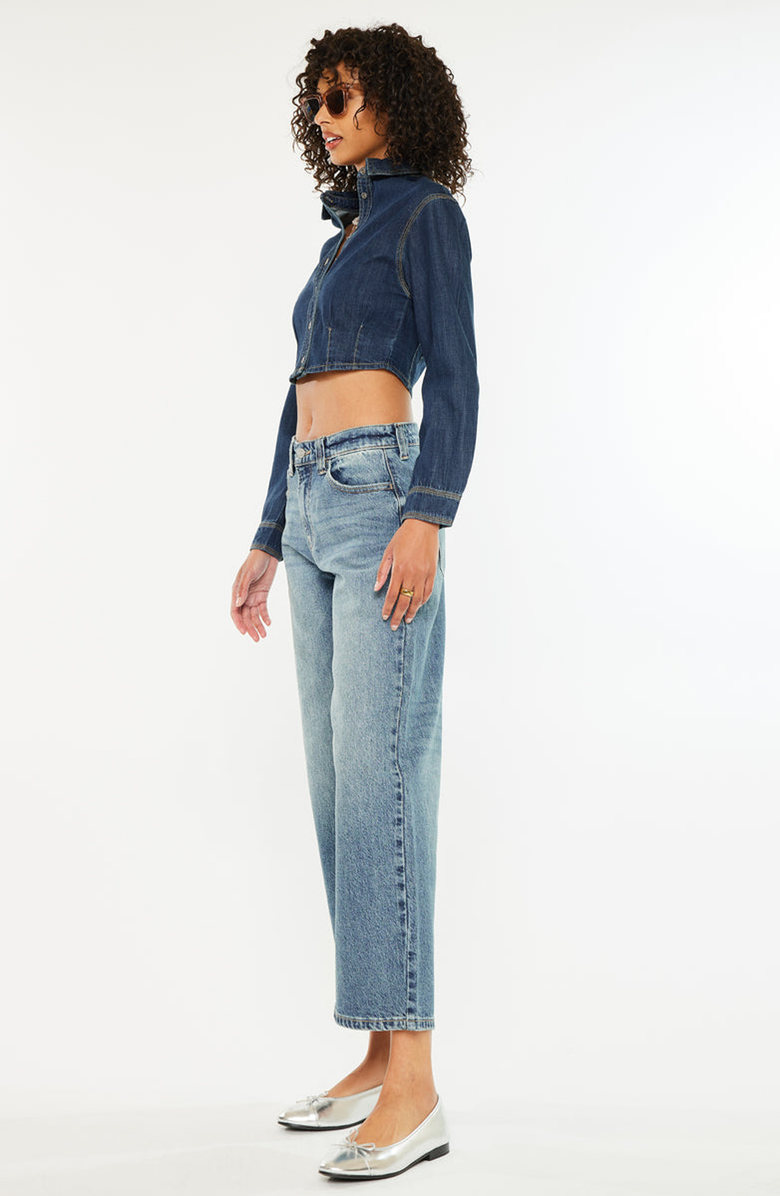 KanCan Daliah Mid Rise Loose Barrel Jeans, Alternate, color, Medium Wash