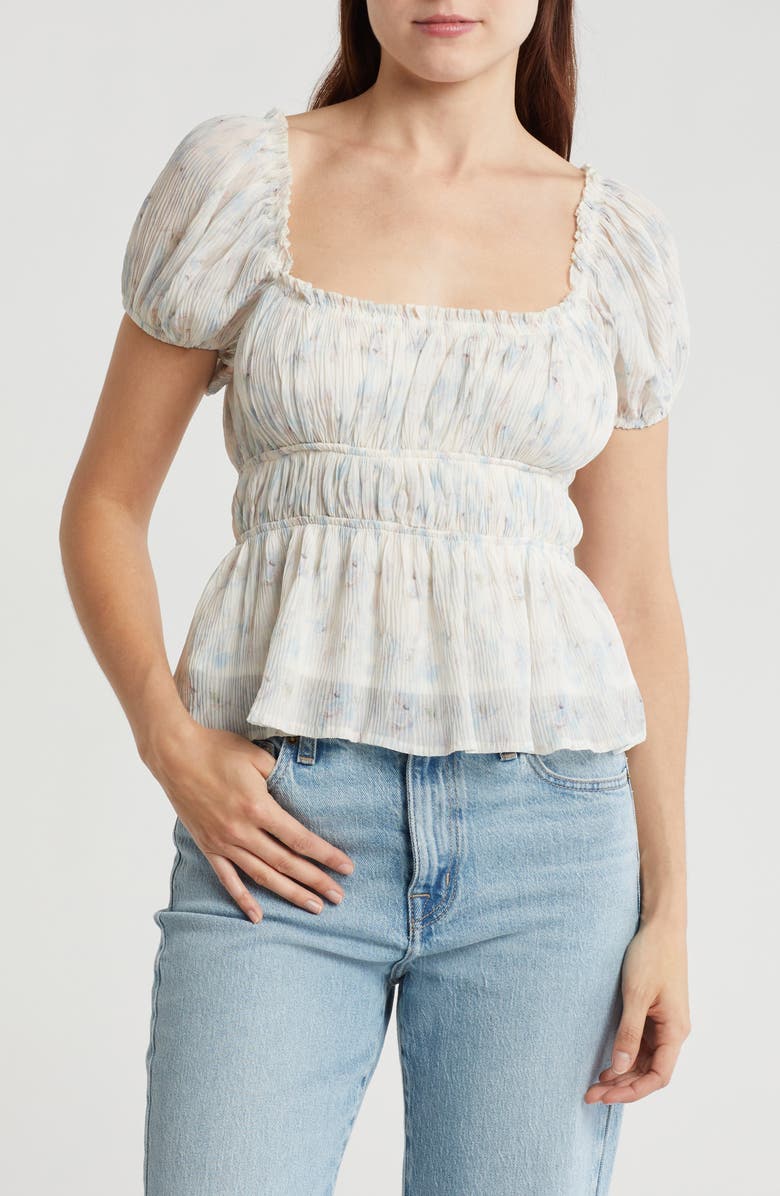 Lush Shirred Peplum Top, Main, color, Cream Blue