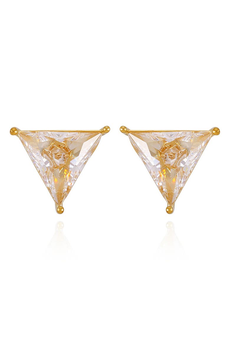 GUESS Cubic Zirconia Triangle Stud Earrings, Main, color, Goldtone