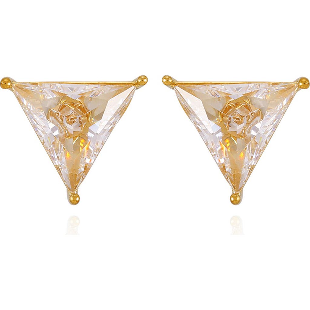 Guess Cubic Zirconia Triangle Stud Earrings In Goldtone