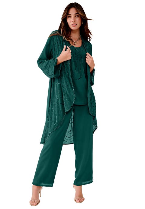Plus Size Beaded Georgette Scoop Neck 3-Piece Pant Set (Plus)