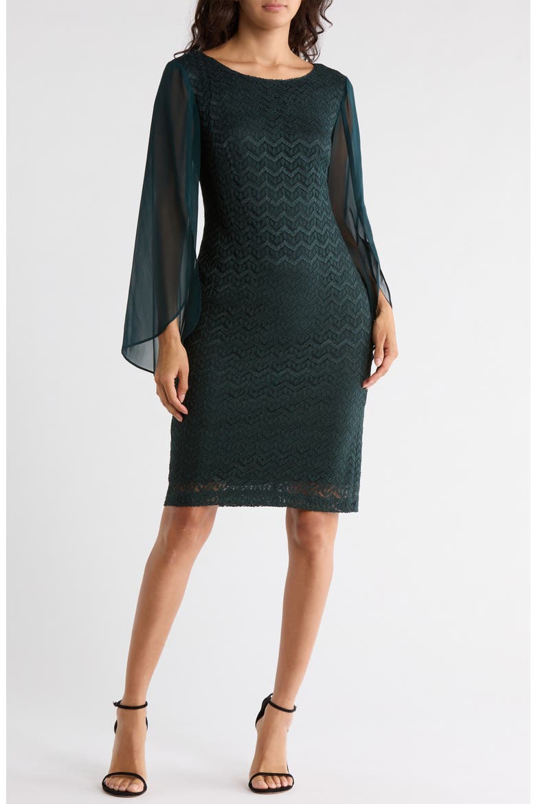 Cape Sleeve Chevron Dress, Main, color, HUNTER