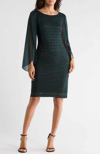 Connected Apparel Cape Sleeve Chevron Dress