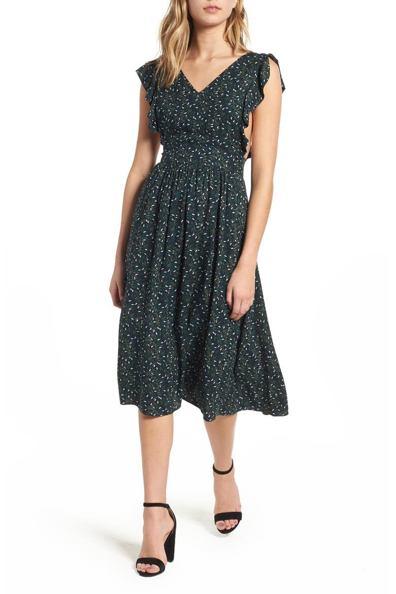 Pinafore Midi Dress, Main, color, NAVY NIGHT TRAVELLING MOTIF