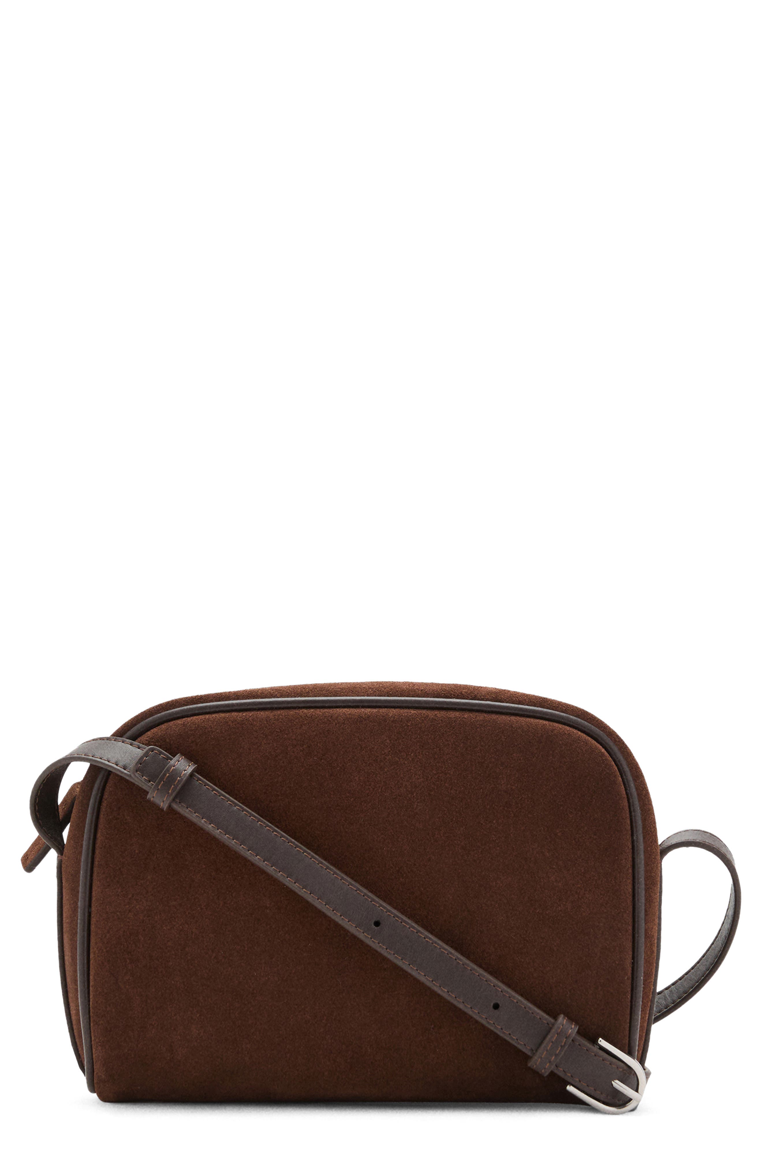 MANGO Suede Shoulder Bag, Main, color, Chocolate