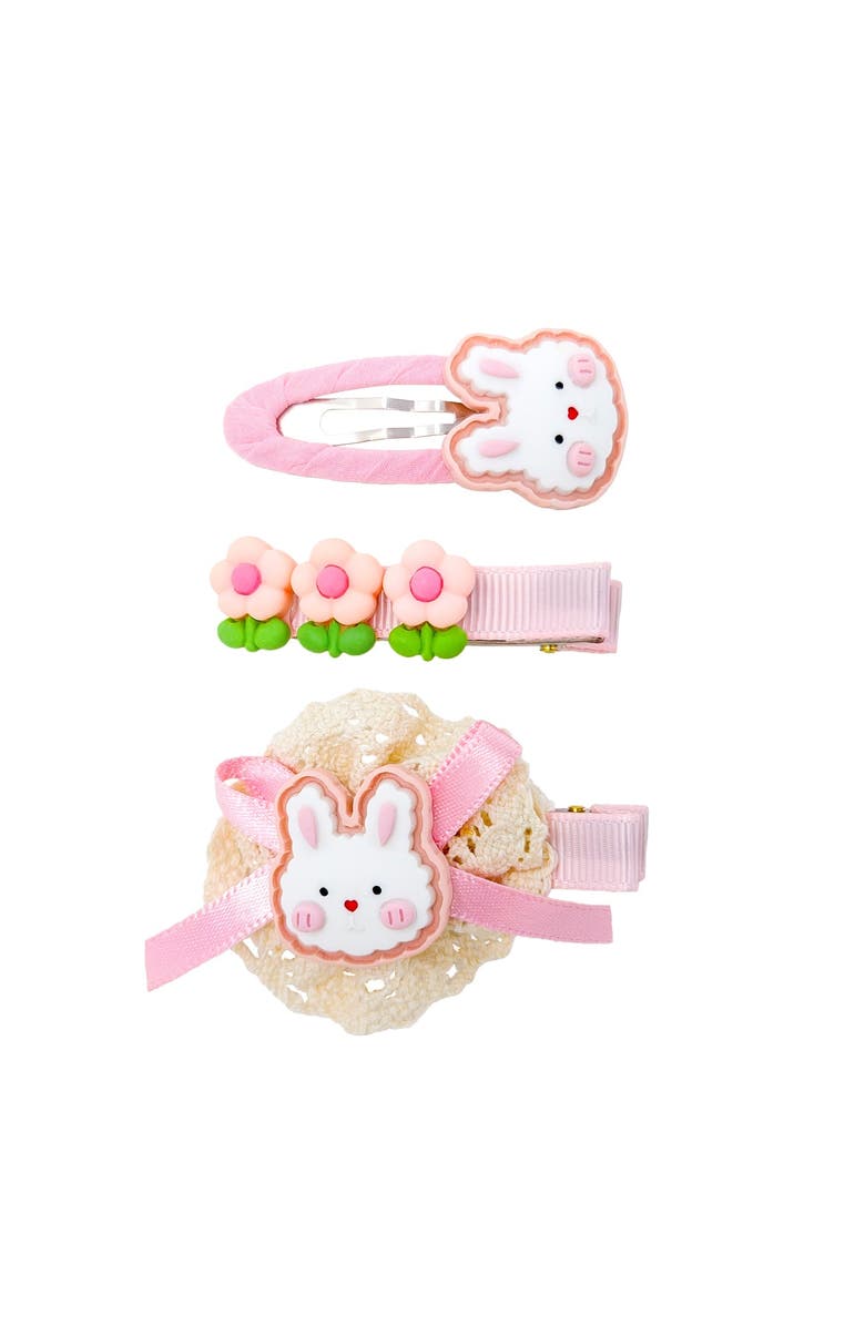 Puttisu 3pc Hair Clip Set - Cookie Bunny Bloom, Main, color, Bunny Tea Party - Pink Flowers