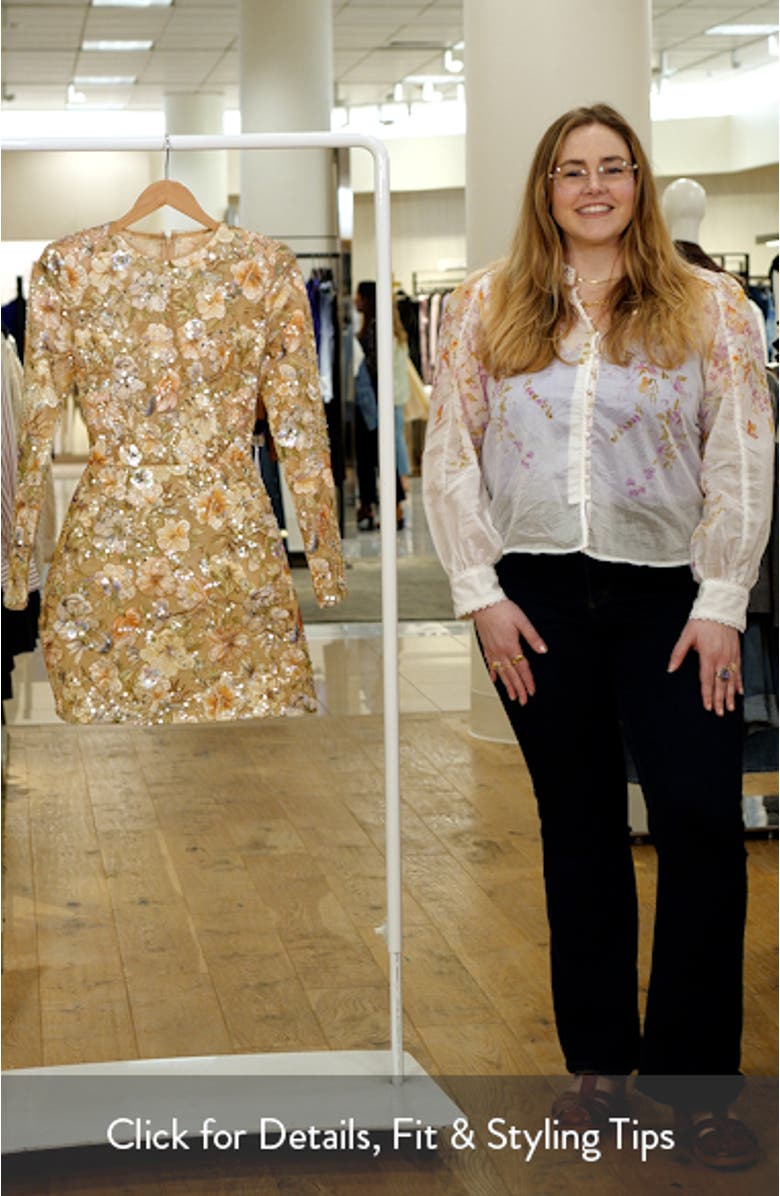 Bethany Beaded Floral Embroidery Long Sleeve Cocktail Minidress, sales video thumbnail