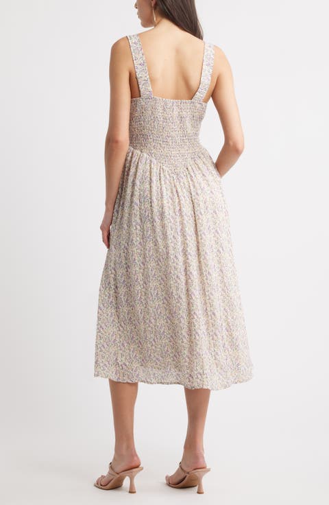 Women's Shoulder Straps Sea Green Floral Fit and Flare Dress