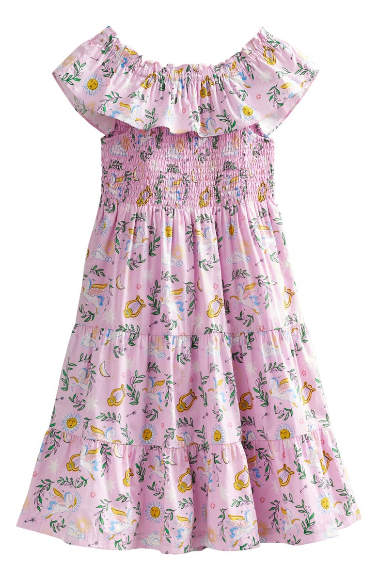 Mini Boden Kids' Print Smocked Cotton Dress, Alternate, color, Soft Lavender Unicorn