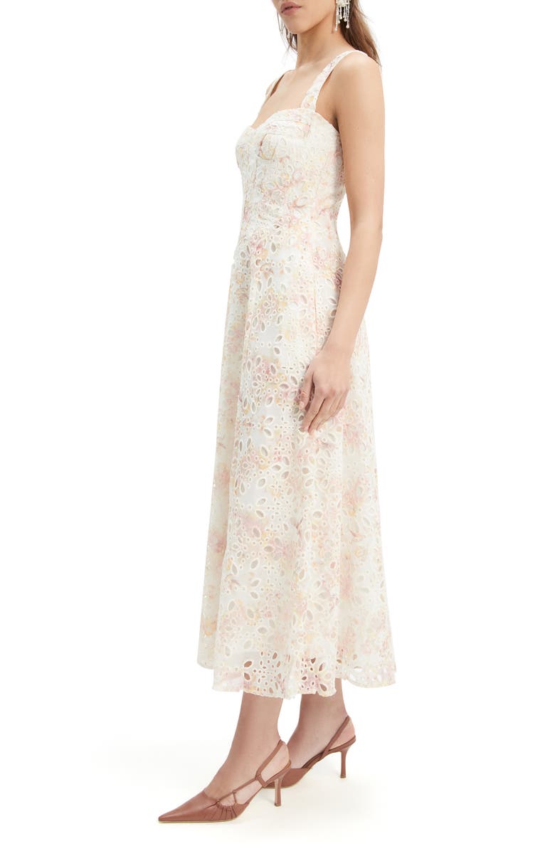 Bardot Lilah Floral Eyelet Embroidered Corset Midi Dress, Alternate, color, 