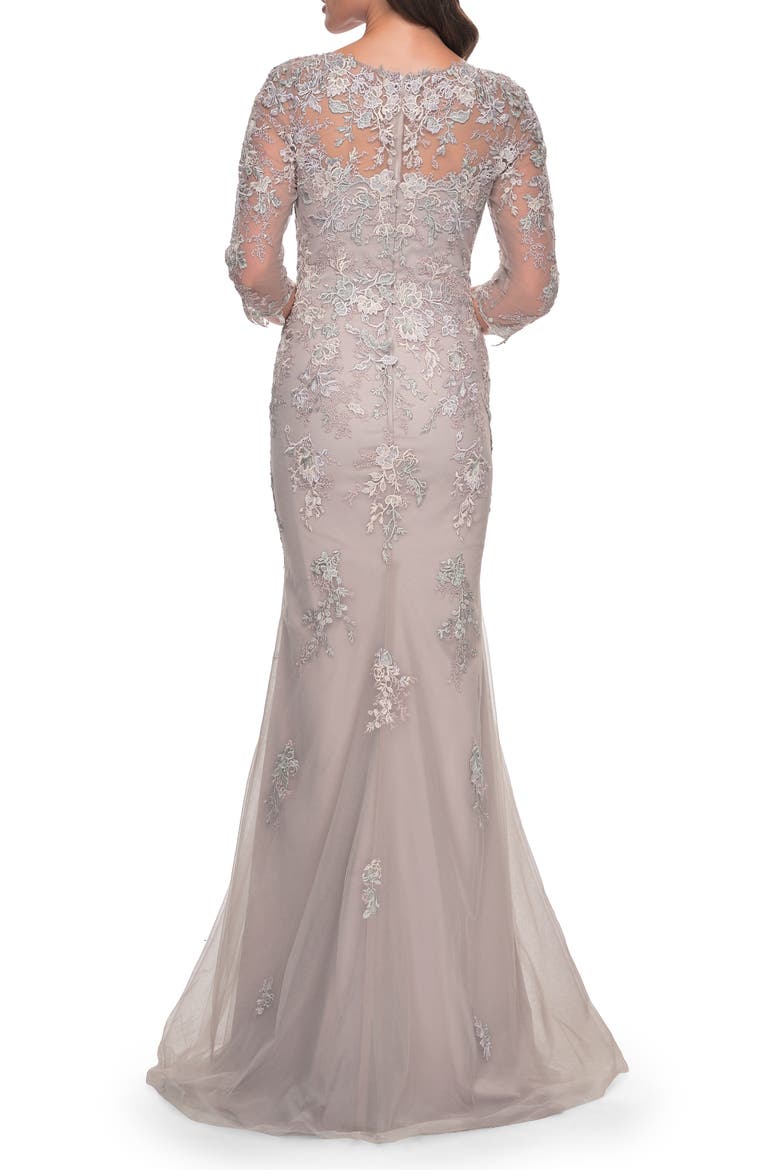 Mermaid Tulle and Lace Dress with Illusion Sleeves, Alternate, color, Dusty Lilac