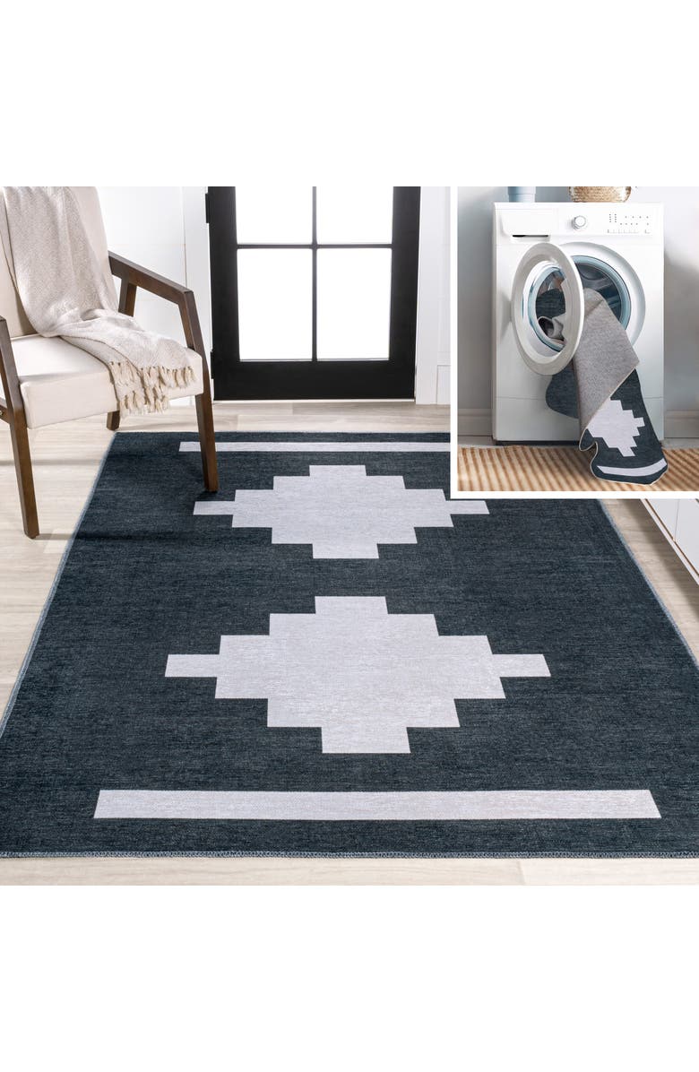 JONATHAN Y Adriel Geometric Medallion Machine-Washable Area Rug, Main, color, Navy/Light Gray