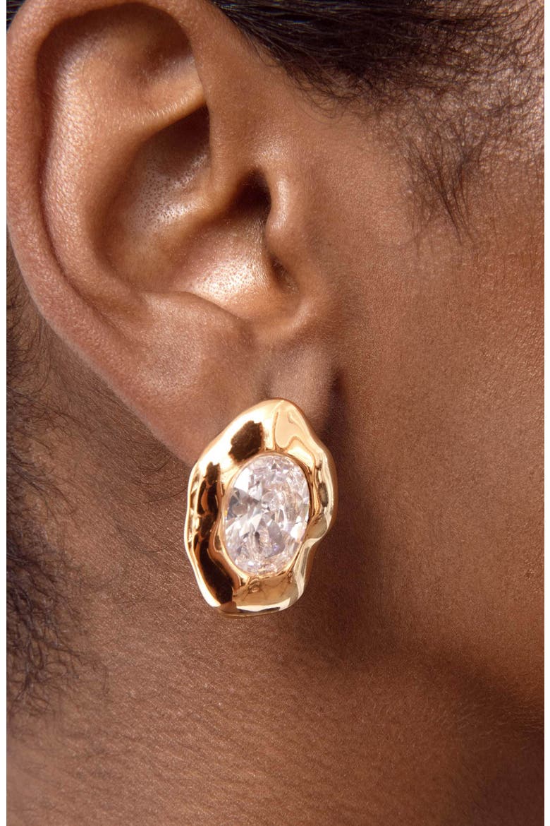 Molten Glow Crystal Stud Earrings, Alternate, color, GOLD
