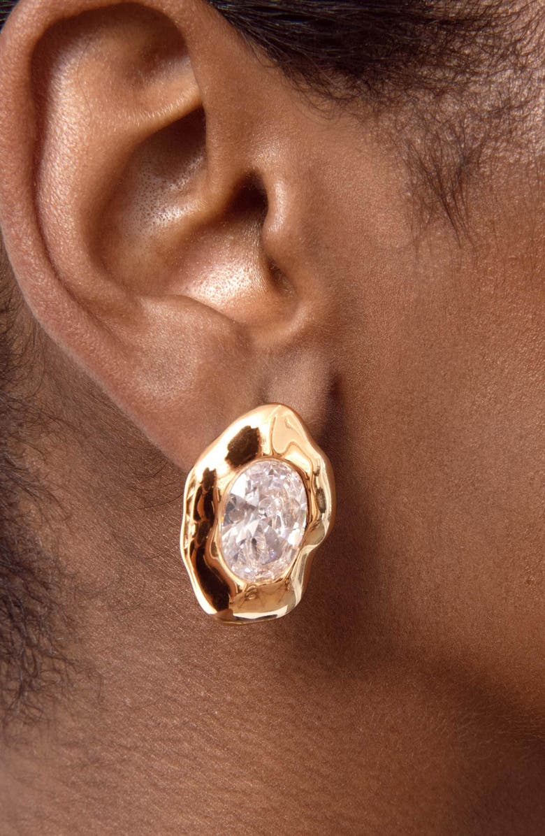 Ettika Molten Glow Crystal Stud Earrings, Alternate, color, Gold