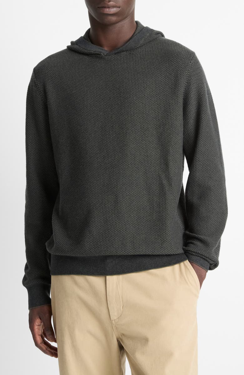 Vince Geometric Jacquard Wool & Cashmere Blend Hoodie, Main, color, Driver Green/ Coastal