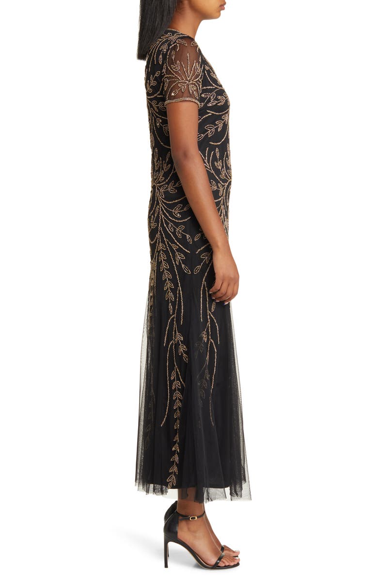 Pisarro Nights Beaded Mesh Gown, Alternate, color, Black/ Gold