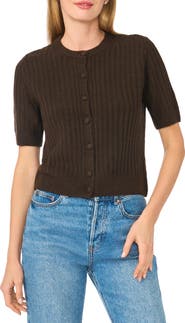 Halogen® Short Sleeve Rib Cardigan