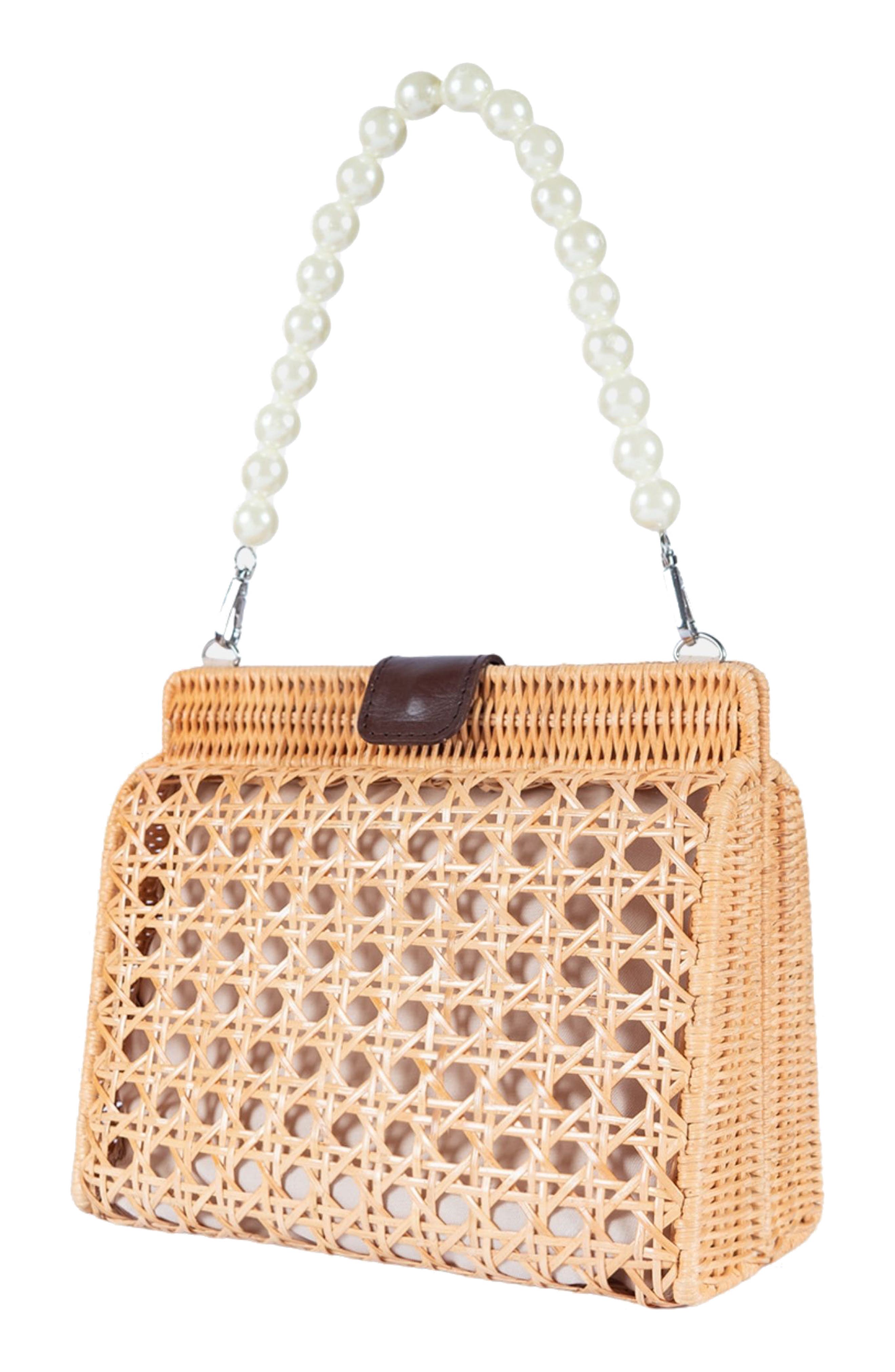 Jelavu Faux Pearl Top Handle Rattan Bag, Alternate, color, Natural