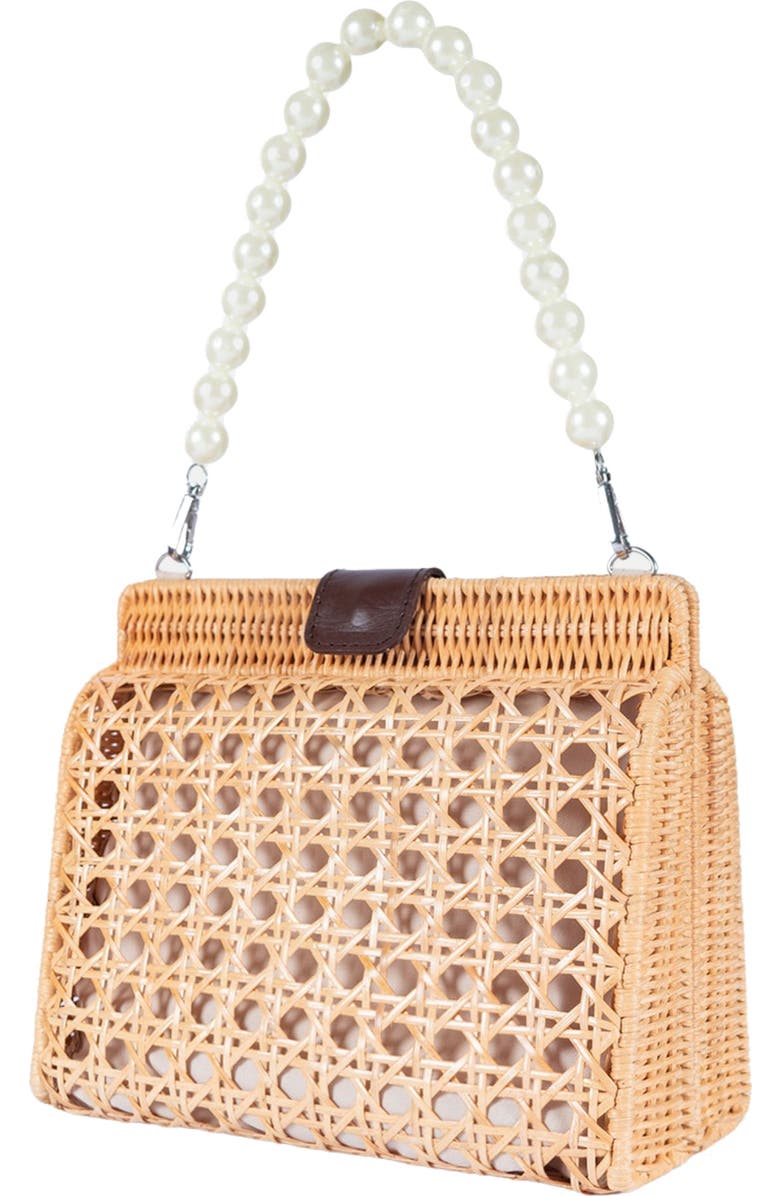 Jelavu Faux Pearl Top Handle Rattan Bag, Alternate, color, Natural