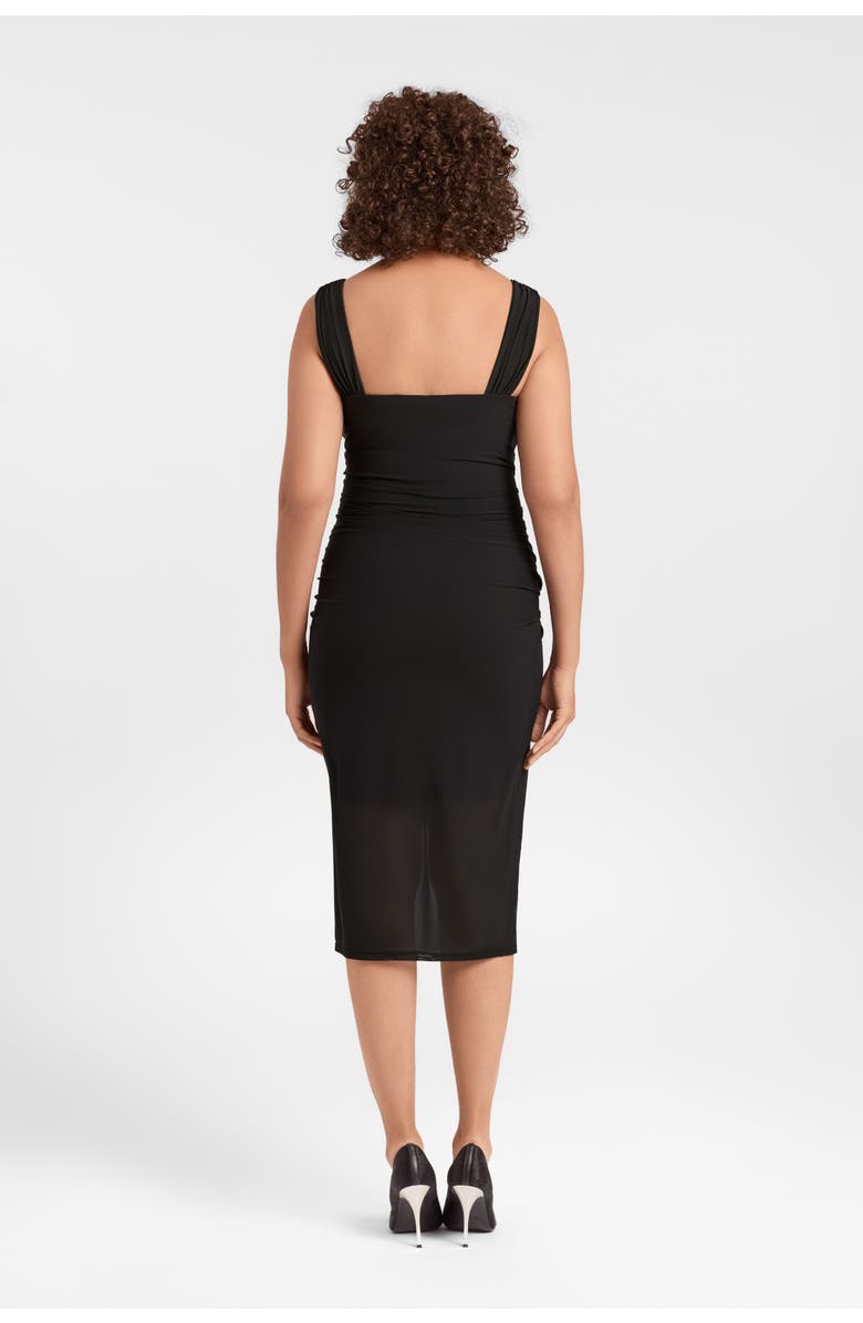 S3 Apparel Sculpting Shapewear Draped Mesh Midi Dress, Alternate, color, Onyx Black