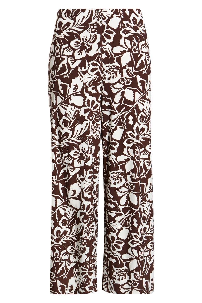 Print Knit Crop Wide Leg Pants, Alternate, color, DARK CHOCOLATE/ WHITE
