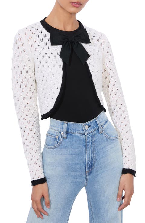 Dannie Bow Accent Open Stitch Cotton & Wool Cardigan