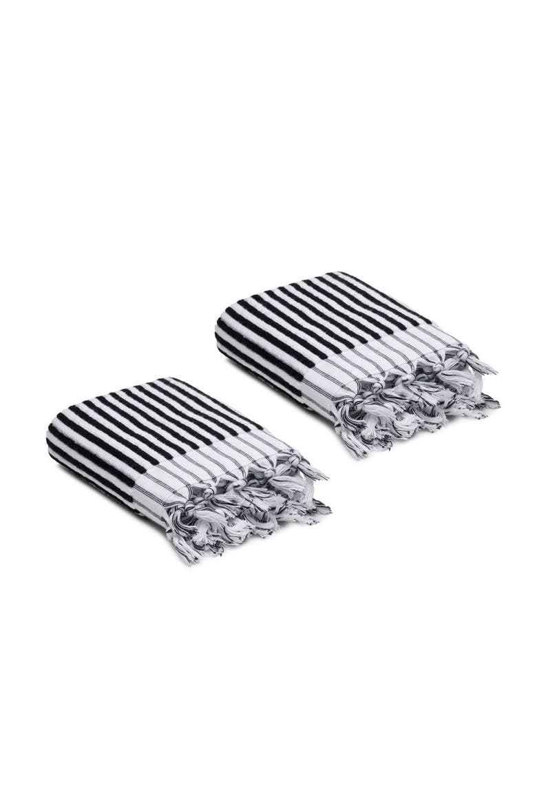 Stripes Turkish Cotton Terry Hand Towels - Set of 2, Main, color, Black