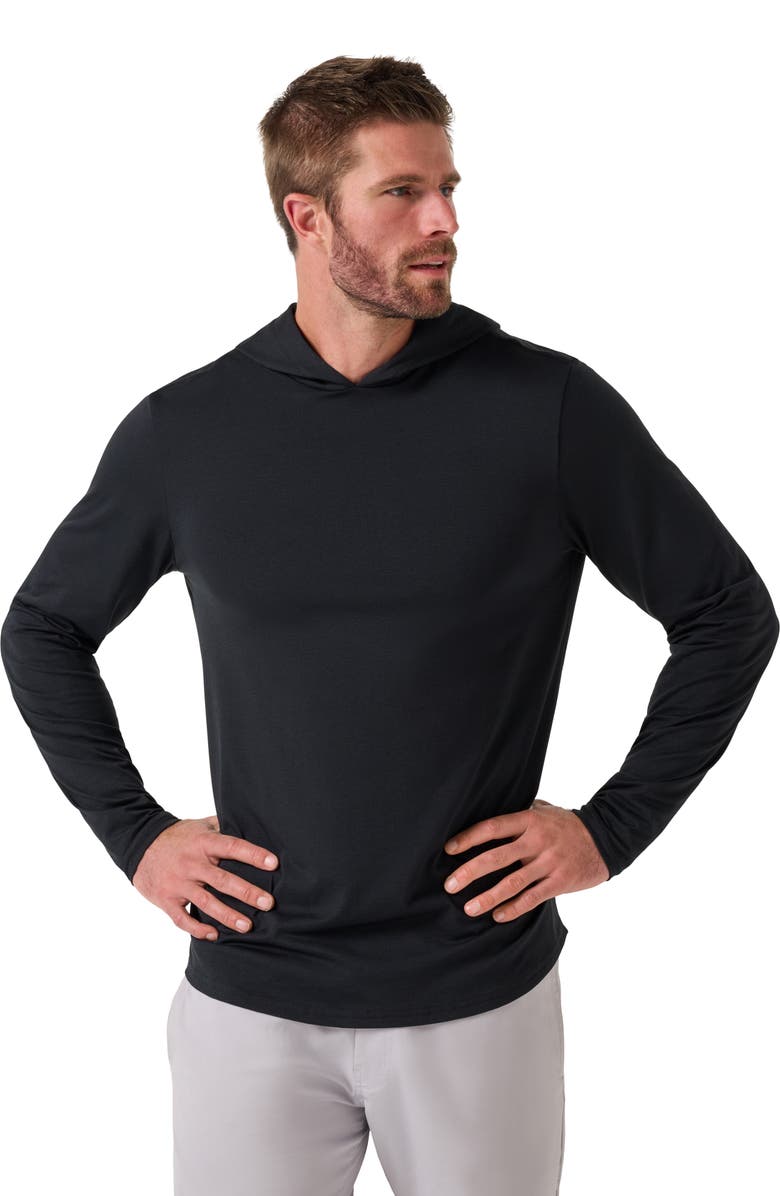 TravisMathew The Heater Series Hooded Long Sleeve Performance Jersey T-Shirt, Alternate, color, Black