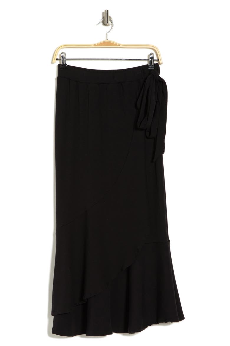 Faux Wrap Midi Skirt, Alternate, color, BLACK
