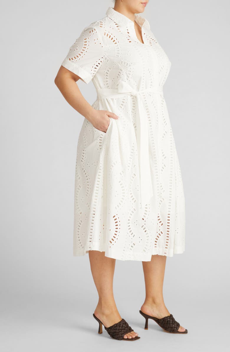 Universal Standard Eyelet Tie Waist Poplin Shirtdress, Alternate, color, White