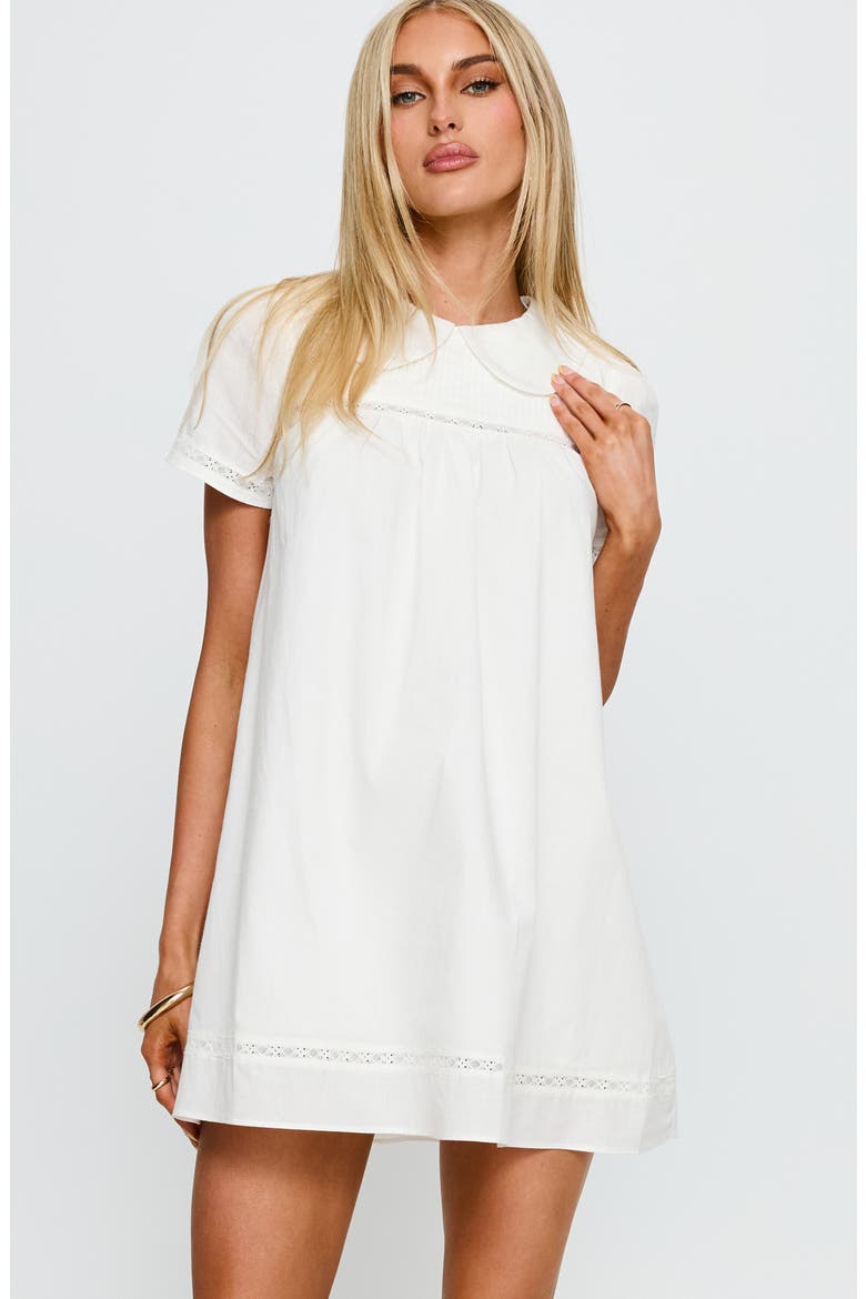 Bethanne Lace Detail Cotton Babydoll Minidress, Alternate, color, WHITE