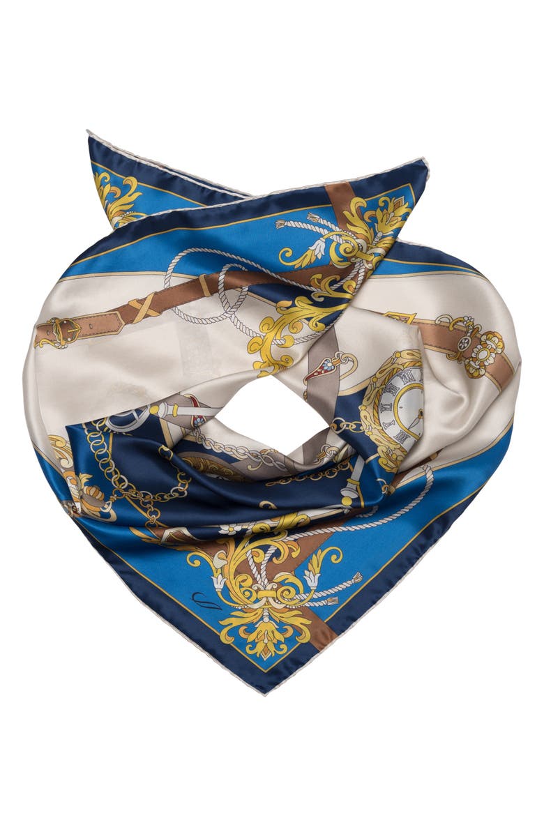Elizabetta Moment in Time - Hand Rolled Silk Foulard for Women, Main, color, Blue