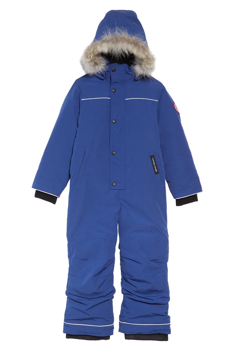 Baby Grizzly Snowsuit with Genuine Coyote Fur Trim, Main, color, PACIFIC BLUE