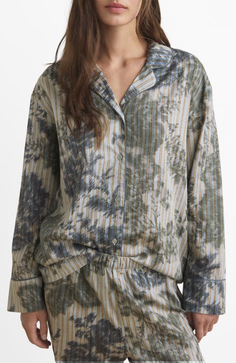 Blurred Print Cotton Pajama Top