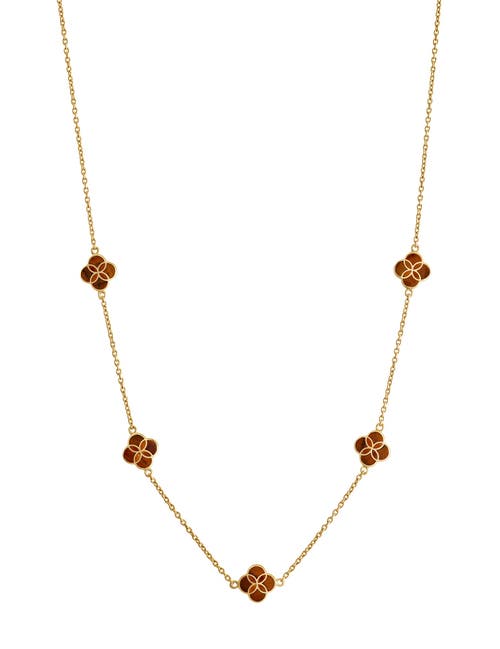 Jan Leslie Sterling With 18k Gold Overlay And Gemstones Five Petal Station Necklace In Brown