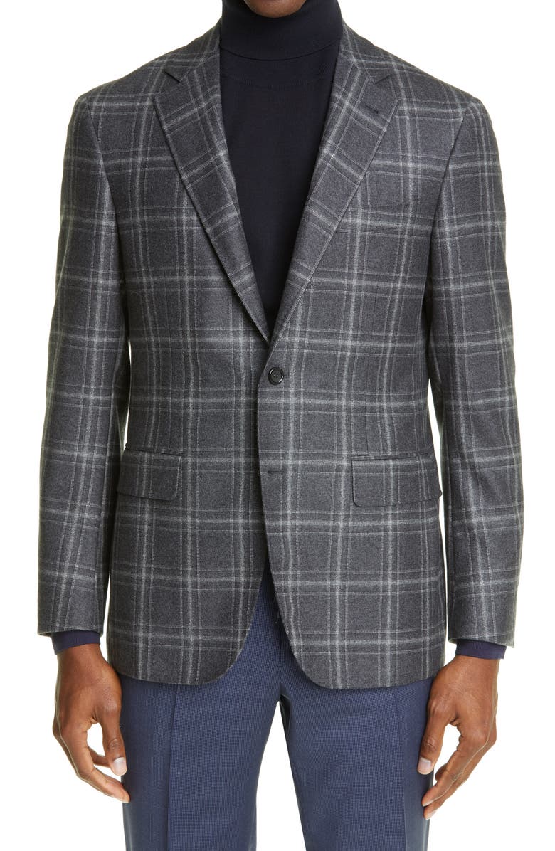 Canali Kei Classic Fit Plaid Wool Sport Coat, Main, color, 