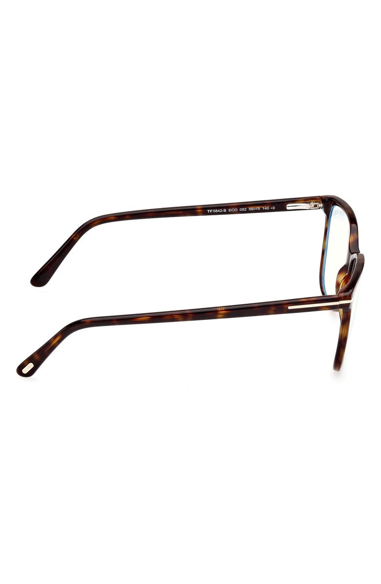TOM FORD 56mm Rectangular Blue Light Blocking Glasses, Alternate, color, Dark Havana