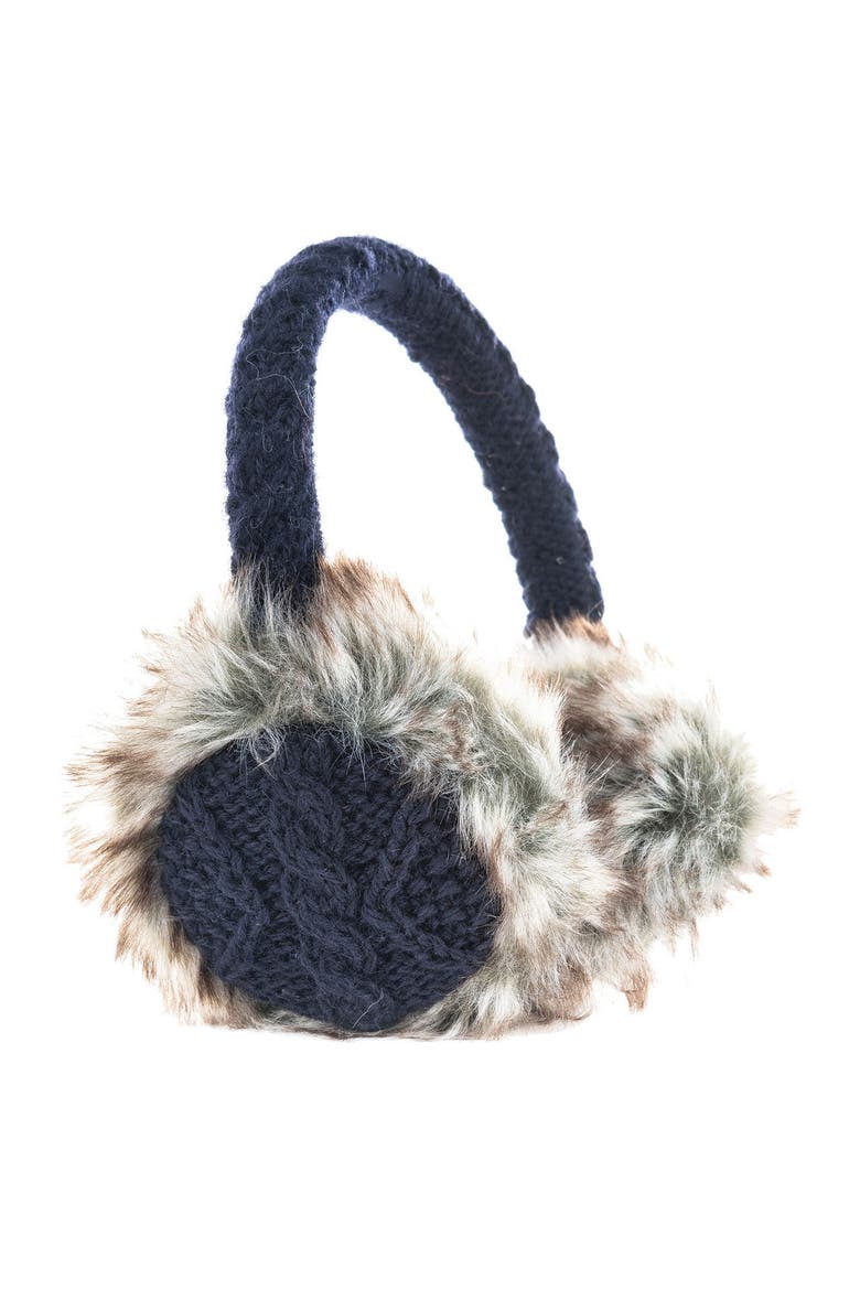 Cable Knit Adjustable Earmuffs With Faux Fur, Main, color, Navy