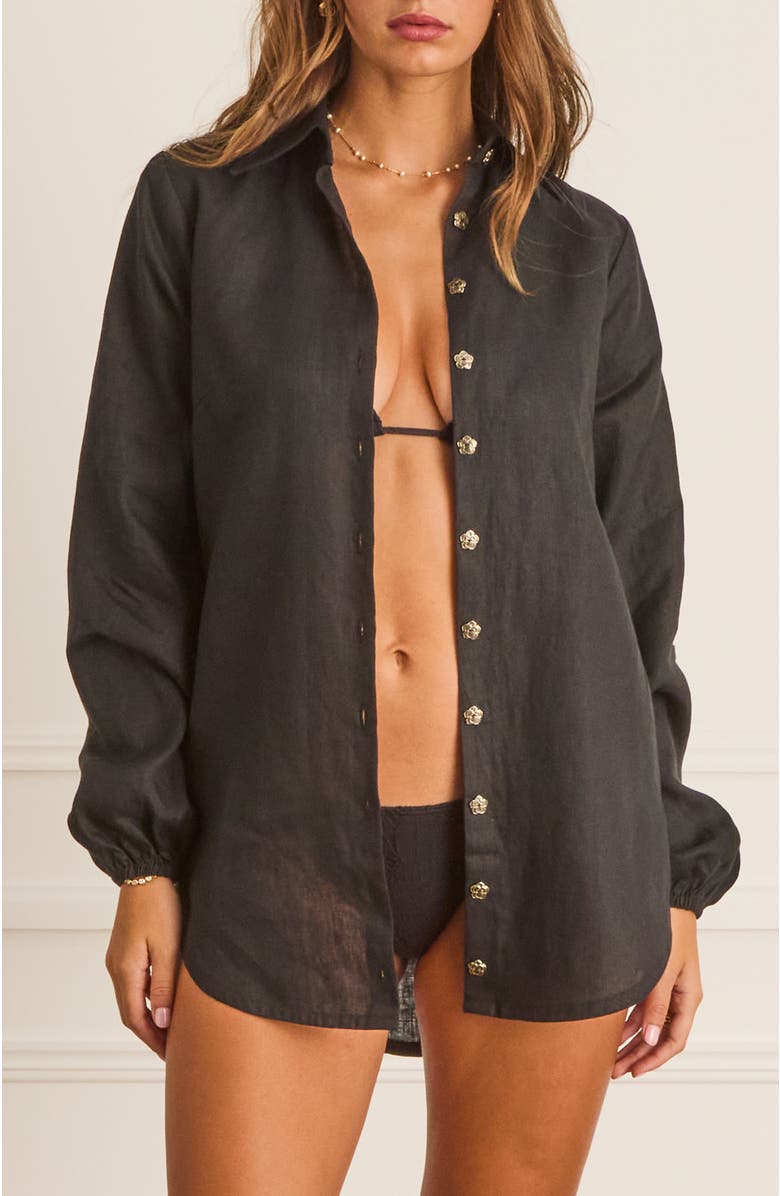 Aqua Blu Relaxed Fit Odilia Beach Shirt, Main, color, Black