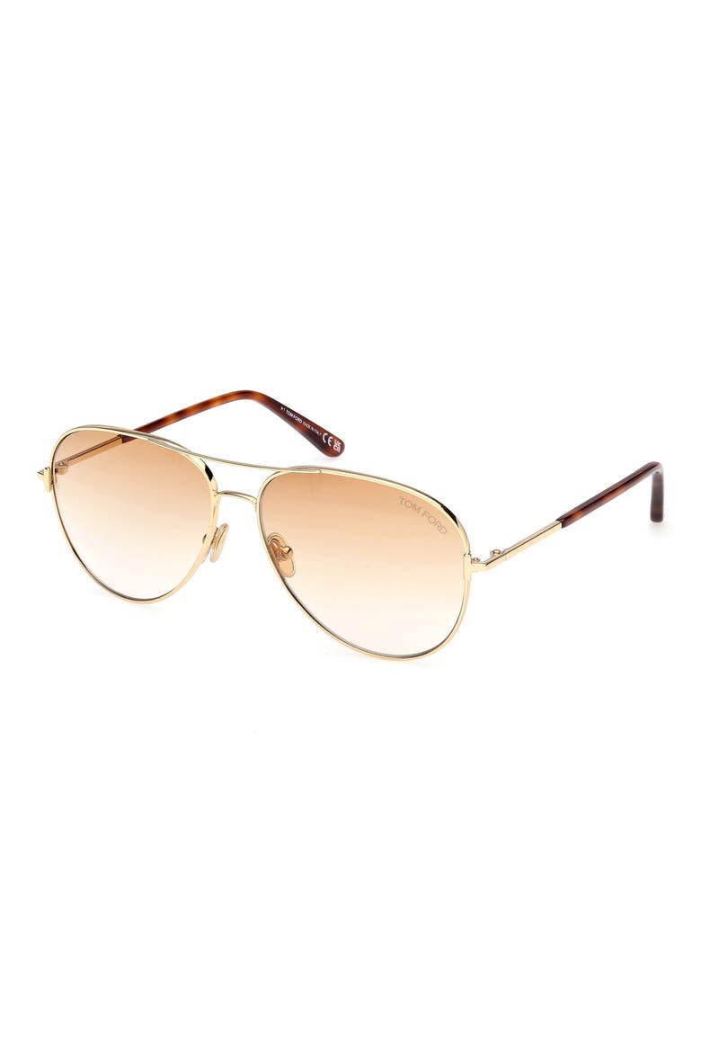 Clark 59mm Gradient Pilot Sunglasses, Alternate, color, SHINY GOLD / GRADIENT AMBER
