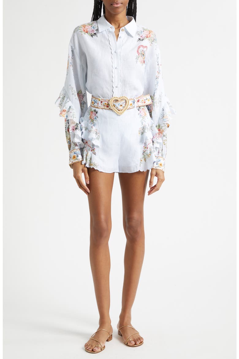 Seville Sweetheart Frill Detail Linen Button-Up Shirt, Alternate, color, SEVILLE SWEETHEART