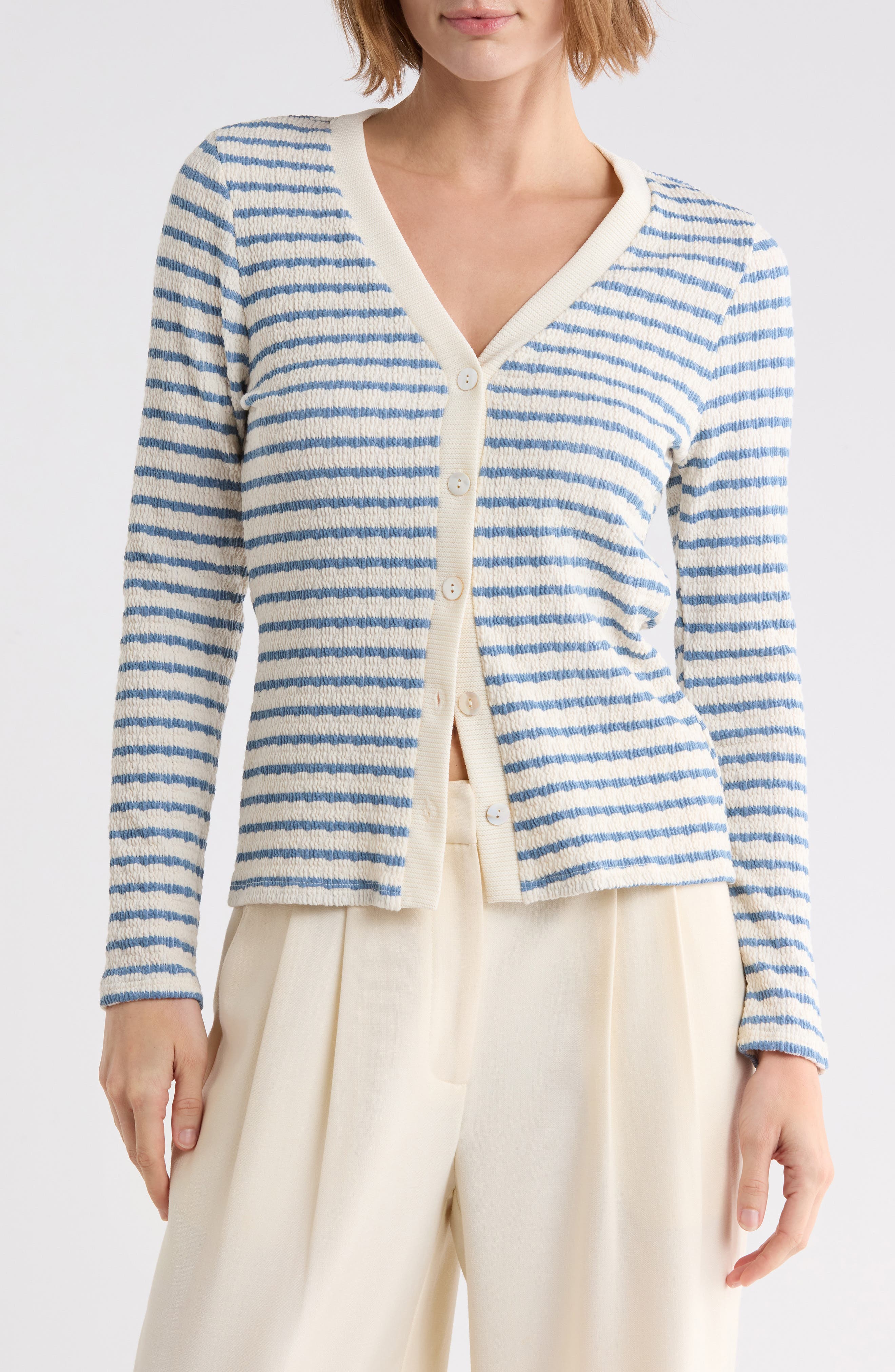 Striped V-Neck Cardigan