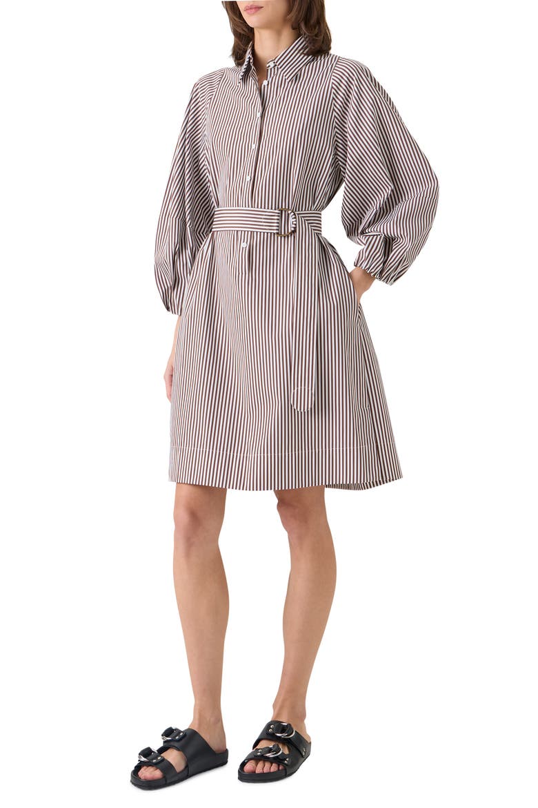 Belted Kodak Stripe Cotton Poplin Shirtdress, Alternate, color, MOCCA-CREAM